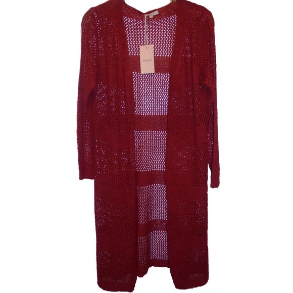 Cardigan Sweater NEW Knit dark red Duster long sleeve see-through - Picture 5 of 9